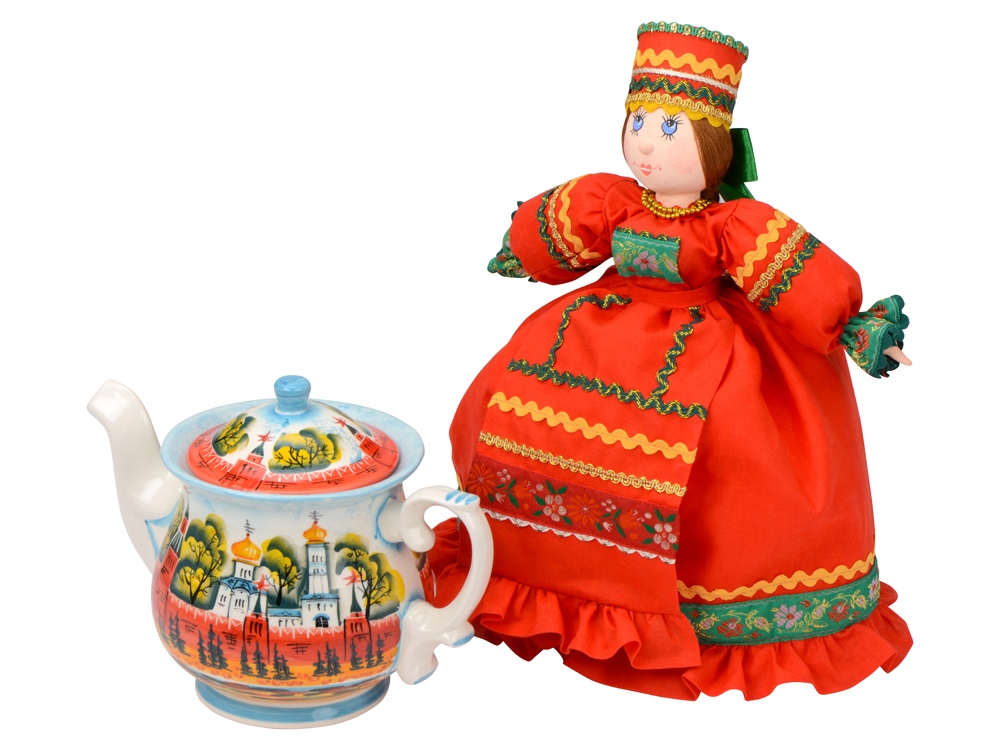 Подарочный набор Кремлевский: кукла на чайник, чайник заварной с росписью