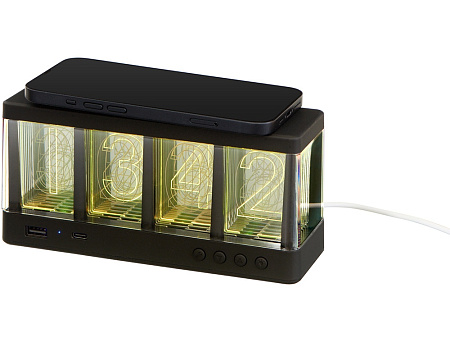 Часы с LED-подсветкой и беспроводной зарядкой Cyber, 10 Вт Часы с LED-подсветкой и беспроводной зарядкой Cyber, 10 Вт
