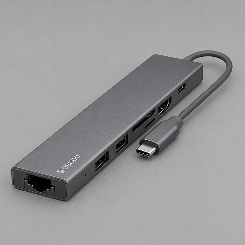 USB Type-C хаб 7-в-1, HDMI, Power Delivery, 2xUSB 3.0, RJ45, microSD/SD