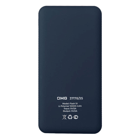 Универсальный аккумулятор Flash 10 (10000 мАч) с подсветкой и soft touch,синий,13,7х6,87х1,55 мм