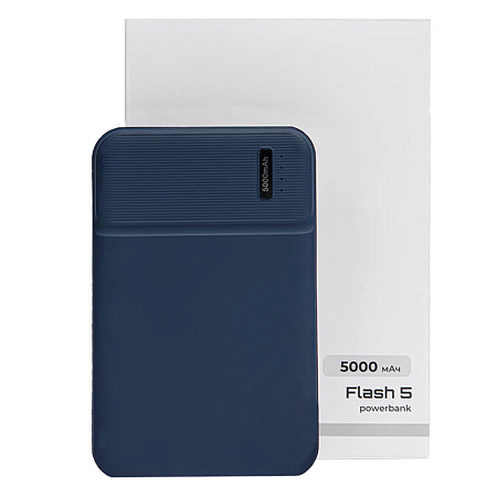 Универсальный аккумулятор Flash 5 (5000 мАч) с подсветкой и soft touch, синий, 9,8х6.3х1,3 см Универсальный аккумулятор Flash 5 (5000 мАч) с подсветкой и soft touch, синий, 9,8х6.3х1,3 см